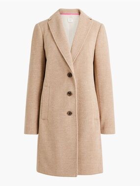 J. Crew Tan Herringbone Wool-Blend Single-Breasted Trench Coat